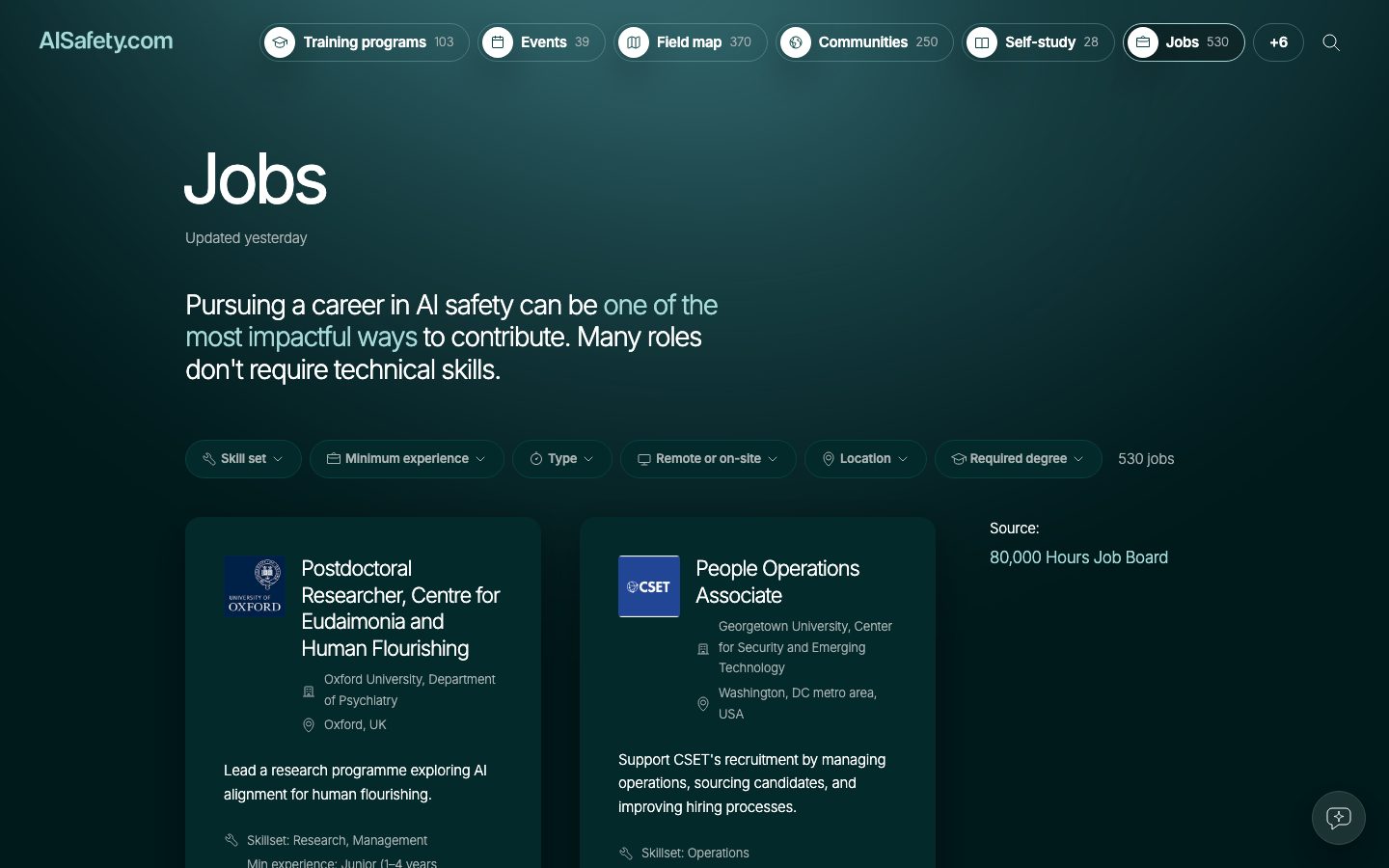 AISafety.com jobs board screenshot
